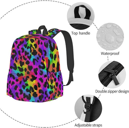 cfpolar 17 Inch Backpack Rainbow Leopard Animal Laptop Bag Shoulder Bag School - Image 3