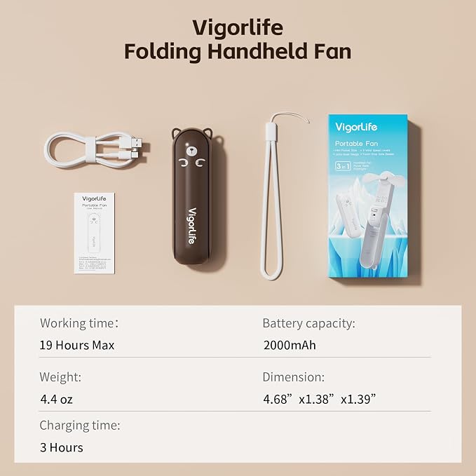 Mini Handheld Fan, USB Rechargeable 3 IN 1 Personal Cooler Fans - Image 9