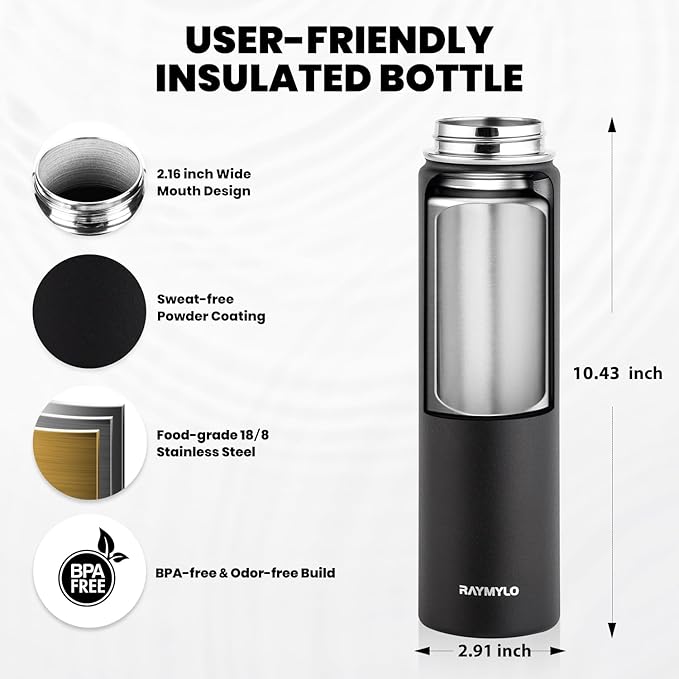 RAYMYLO Insulated Water Bottle 24oz, Triple Wall Vacuum Stainless Steel - Image 5