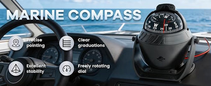 Boat Compass with Magnetic Declination Adjustment, Pivoting Marine Compass - Image 9
