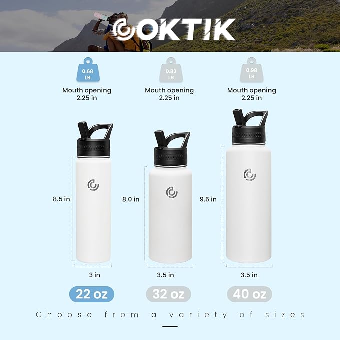 COKTIK 22oz Sports Water Bottle, Stainless Steel Water Bottle - Image 2