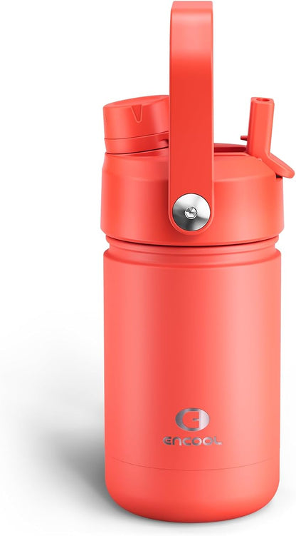 Kids Insulated Water Bottle - 12oz Stainless Steel Water Bottle with Dual Spouts by ENCOOL