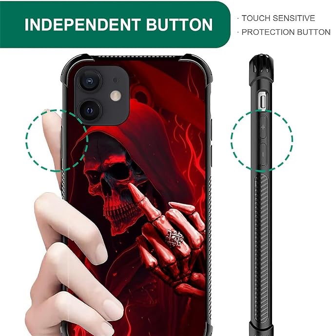 for iPhone 12 Mini Case, Gestures Funny Skull Pattern Graphic Design Girl Boy - Image 7