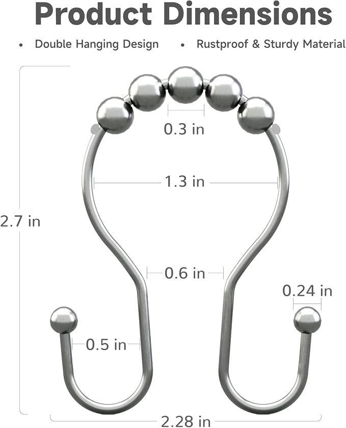 Bathway Shower Curtain Hooks Chrome Shower Curtain Rings Rust Proof, Smooth - Image 6