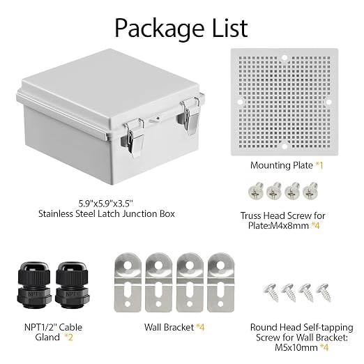 LeMotech Electrical Box, IP67 Waterproof Hinged Cover Stainless Steel Latch - Image 9