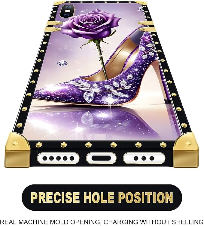 Compatible with iPhone Xs Max Case, High Heeled Purple Diamond Rose Luxury - Image 5
