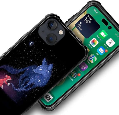 for iPhone 13 Mini Case, Galaxy Fox Wolf Pattern Graphic Design Girl Boy Soft - Image 3