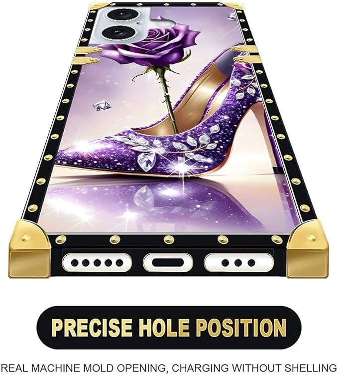 Compatible with iPhone 16 Case, High Heeled Purple Diamond Rose Luxury Golden - Image 6