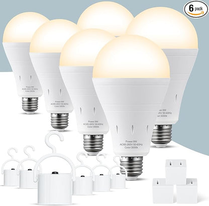 6Pack Rechargeable Emergency Light Bulb, A19 9W Warm White 3000K Self-Charging by ALUOCYI