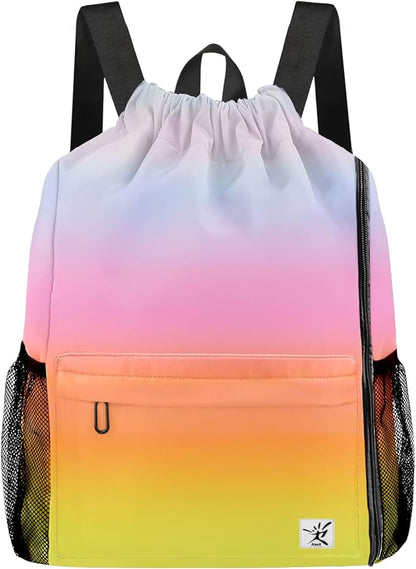 Drawstring Backpack with Mesh Pockets String Gym Bag Sackpack Sandproof Water by Risefit