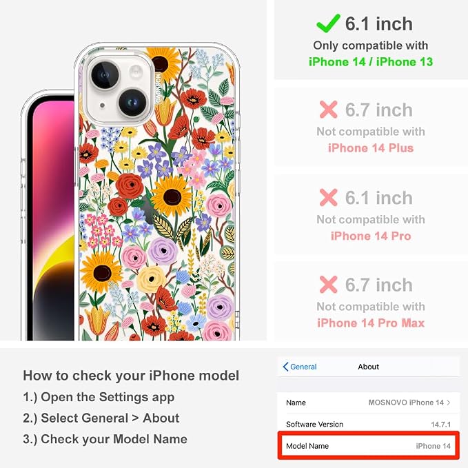 MOSNOVO for iPhone 13/14 Case | Military Grade 6.6ft Drop Tested | Clear - Image 2