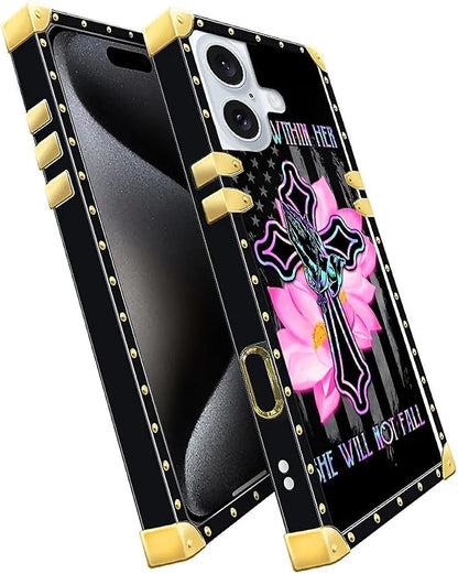 Compatible with iPhone 16 Case, Praying Cross Hands Luxury Golden Decoration - Image 3