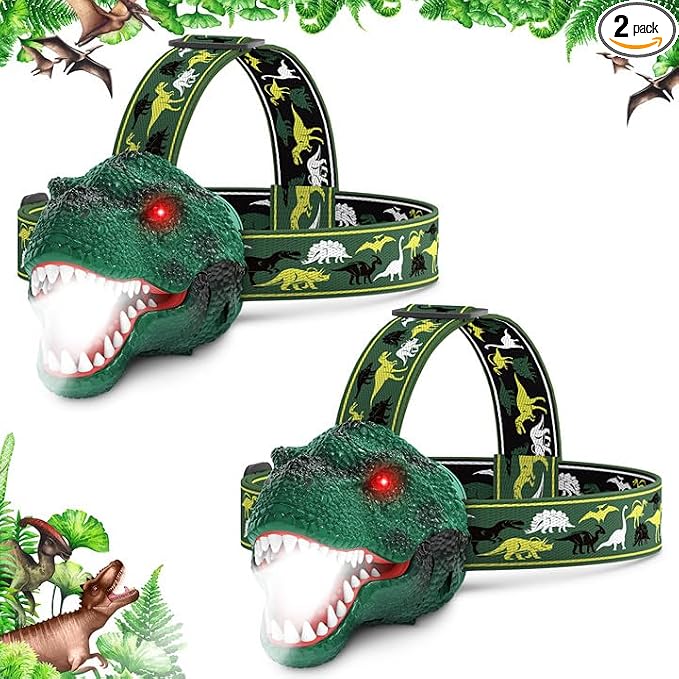 Dysaim Kids Headlamp, Rechargeable T-Rex Dinosaur Headlamp by Dysaim