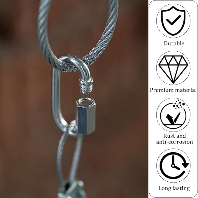 Locking Carabiner Clips, Stainless Steel Spring Snap Hook Locking Carabiner - Image 6
