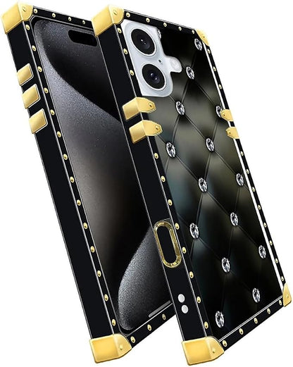 Compatible with iPhone 16 Plus Case, Shiny Black Sofa Crystal Luxury Golden - Image 2