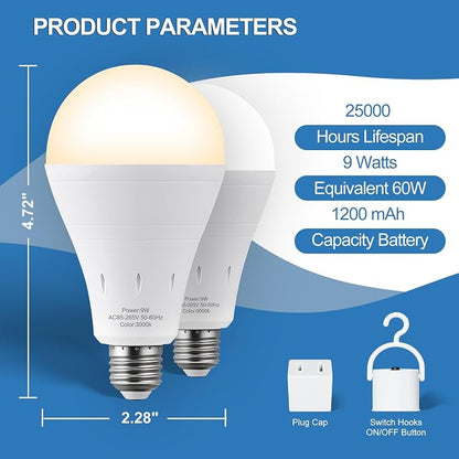 3Pack Rechargeable Emergency Light Bulb, A19 9W Warm White 6000K Self-Charging - Image 9