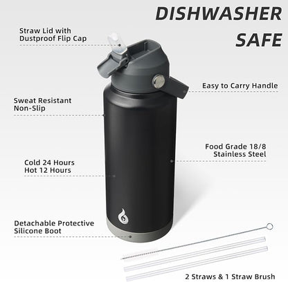 BJPKPK Water Bottle with Straw Lid, 32oz Vacuum Insulated Water Bottles - Image 3