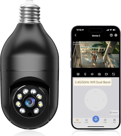 WESECUU Light Bulb Security Camera -5G& 2.4GHz WiFi 2K Security Cameras by WESECUU