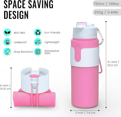 Nefeeko Collapsible Water Bottle, BPA Free 26oz Foldable Water Bottle - Image 2