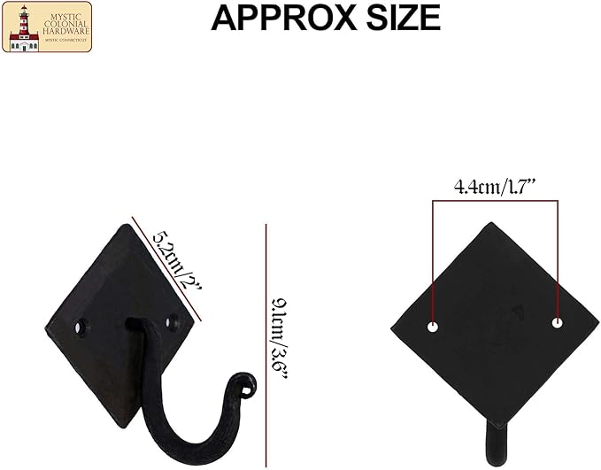 Mystic Colonial Rustic Cast Iron Wall Hooks, 3.6" Heavy Duty Coat Hooks - Image 2