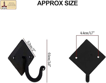 Mystic Colonial Rustic Cast Iron Wall Hooks, 3.6" Heavy Duty Coat Hooks - Image 2