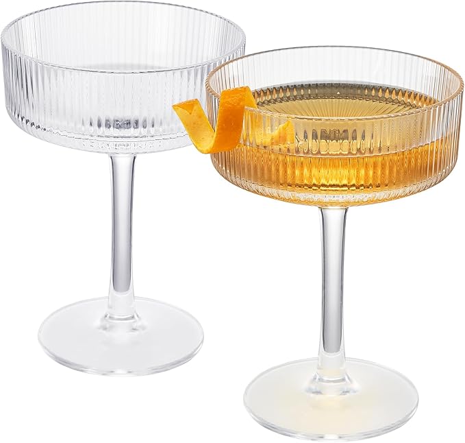 ACRYLIC Ribbed Coupe Glasses Set of 2 – 8oz Clear Shatterproof Acrylic Cocktail - Image 2