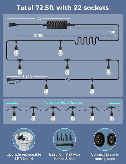 XMCOSY+ Smart Outdoor String Lights, 72.5Ft Patio Lights Waterproof, App Control - Image 7