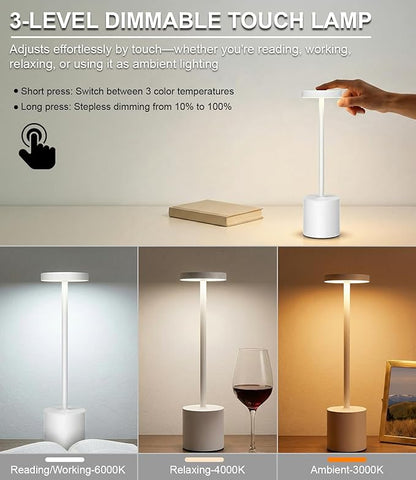 Swinerton White Rechargeable Cordless Table Lamps Set, 5000mAh Battery Powered - Image 3