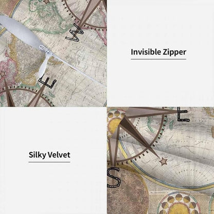 Nautical Compass Throw Pillow Covers 18x18 Historical World Map Earth - Image 7