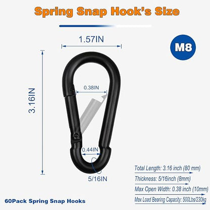 60PCS M8 Heavy Duty Carabiner Clip, 3Inch Snap Hook Quick Link Small Carabiner - Image 7