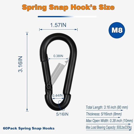 40PCS M8 Heavy Duty Carabiner Clip, 3Inch Snap Hook Quick Link Small Carabiner - Image 2