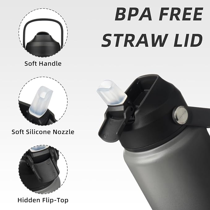 BJPKPK Water Bottle with Straw Lid, 24oz Vacuum Insulated Water Bottles - Image 2