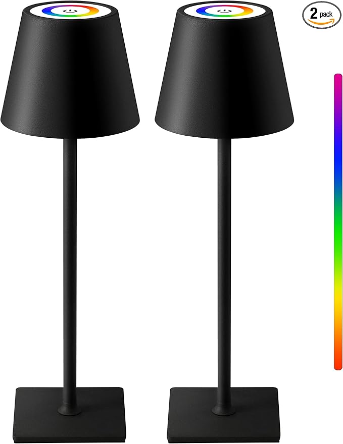 KDG 2 Pack Cordless Table Lamp, RGB Color Stepless Dimming Up, 4000mAh Battery by KDG