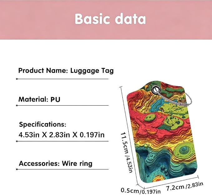 2Pcs Topographic Art Luggage Tags - Image 3