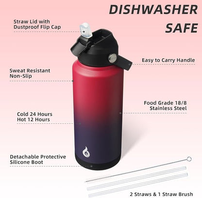 BJPKPK Water Bottle with Straw Lid, 32oz Vacuum Insulated Water Bottles - Image 3