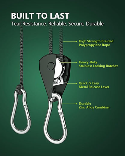 4-Pack 1/8" Adjustable Rope Hanger, Heavy Duty Ratchet Tie Down Strap - Image 3