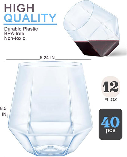 Maaacute 40 Pack Plastic Stemless Wine cocktail Whiskey Champagne Glasses - Image 2