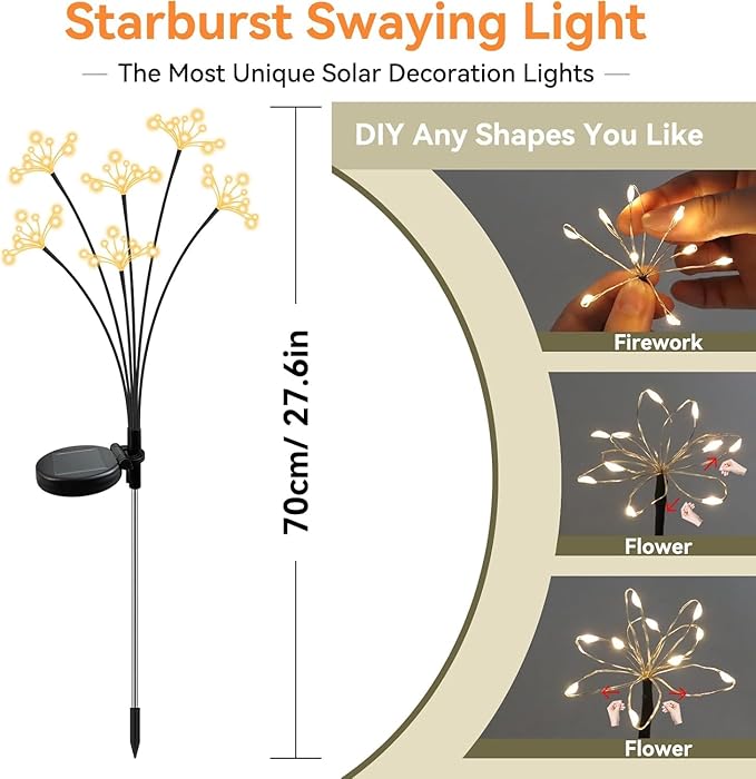 Solar Garden Lights 6 Pack Waterproof Solar Swaying Starburst Light Outdoor - Image 2