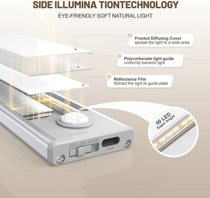 6 Pack Under Cabinet Lighting Wireless, 50 LED Rechargeable Battery Motion - Image 6