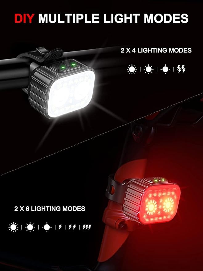 Cuvccn Bike Lights Super Bright, Rechargeable Bicycle Lights Set Multiple Modes - Image 3