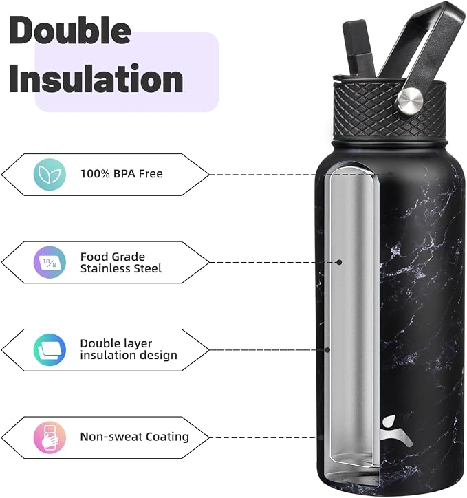 Konokyo 32 oz Insulated Water Bottle Stainless Steel Sport Bottles - Image 4