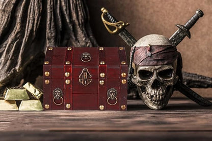SICOHOME Large Treasure Chest 9.4“x6.9”x7“ Wooden Pirate Treasure Box - Image 5