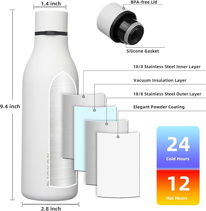 BJPKPK Insulated Water Bottles, 18 oz Stainless Steel Metal Water Bottle - Image 3