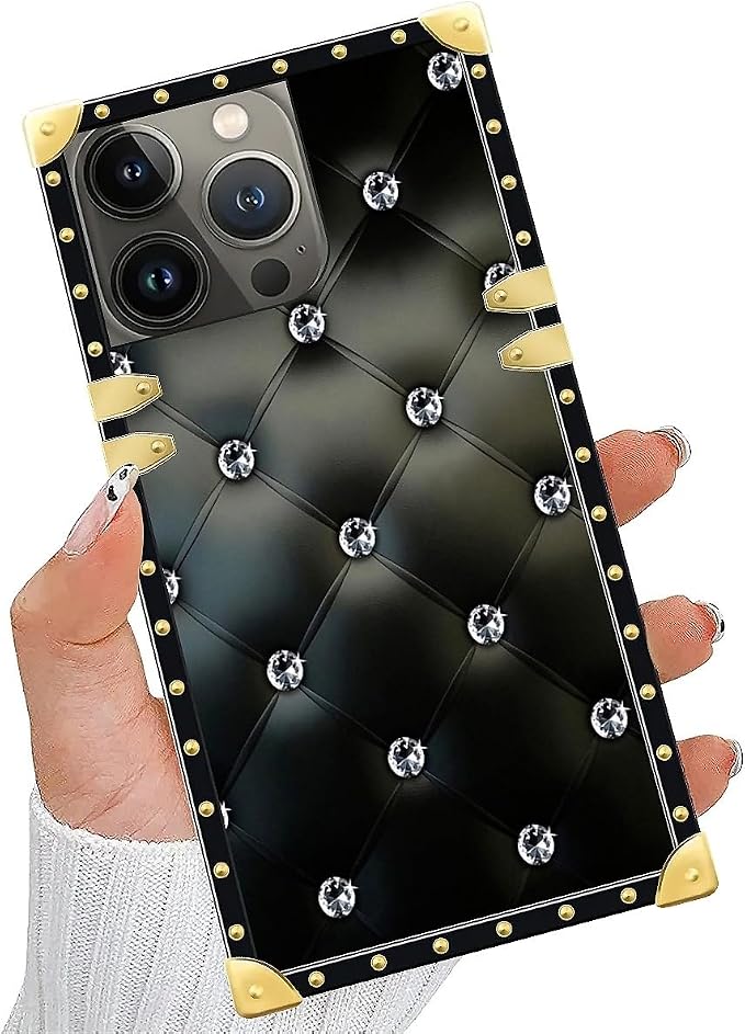 Compatible with iPhone 13 Pro Case, Shiny Black Sofa Crystal Luxury Golden - Image 5