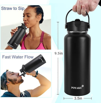 Water Bottle Insulated 32oz 40oz 64oz 128oz Straw Lid Spout Lid & 3 Lids - Image 2