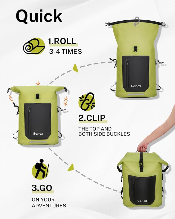 Gonex Ultralight Waterproof TPU Backpack, 35L Roll Top Dry Bag - Image 7