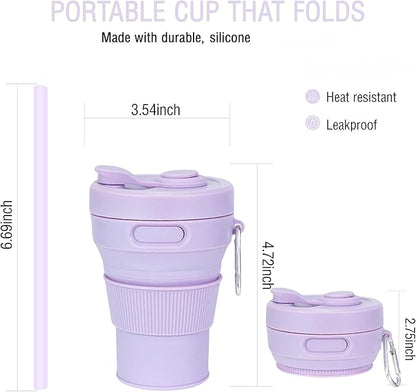 Silicone Collapsible Travel Mug Purple 15oz / 450ml - Image 2