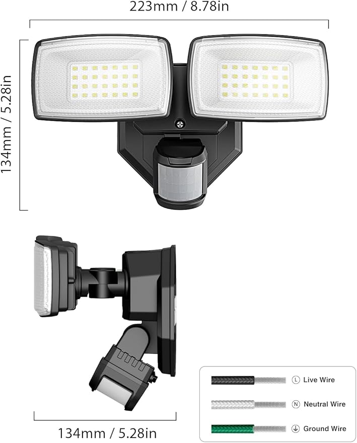 Onforu 32W 2 Head Motion Sensor Outdoor Lights, 3200LM 6500K LED Security Light - Image 8