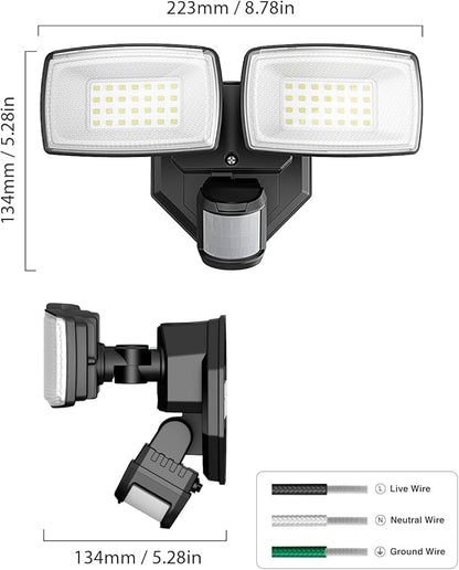 Onforu 32W 2 Head Motion Sensor Outdoor Lights, 3200LM 6500K LED Security Light - Image 8