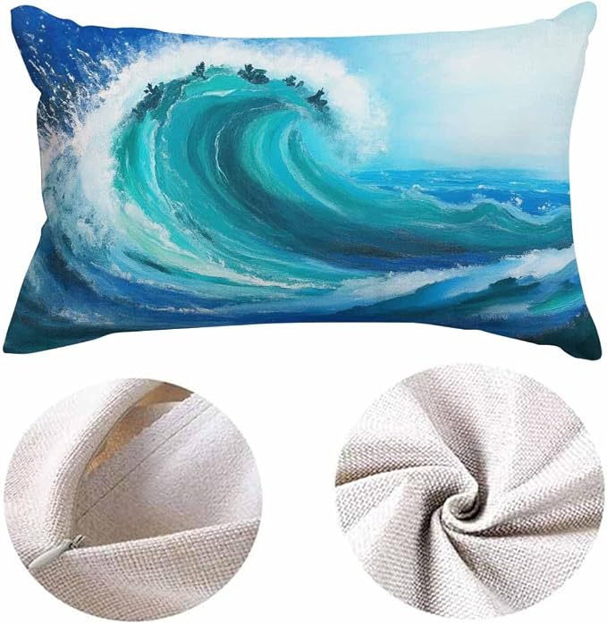EKOBLA Sea Wave Lumber Pillow Cases Watercolor Painting Ocean Storm Landscape - Image 6